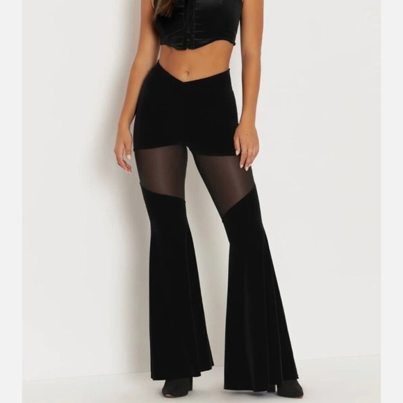 NWT BlackMilk Velvet Spartans High Waisted Sheer Flare Pants L Large - Picture 8 of 9
